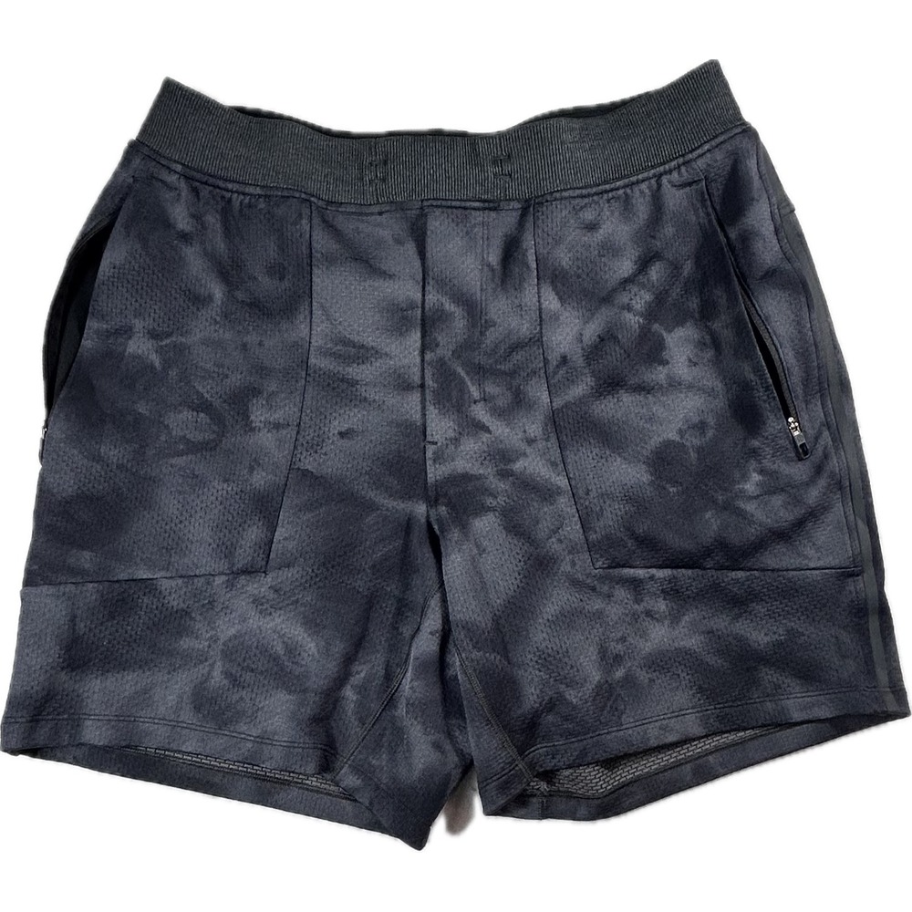 Lululemon Shorts Men M Black Gray Camo Zip Pockets Athletic Training Running